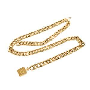 Vintage Chanel logo perfume chain belt, gold plated, for women.